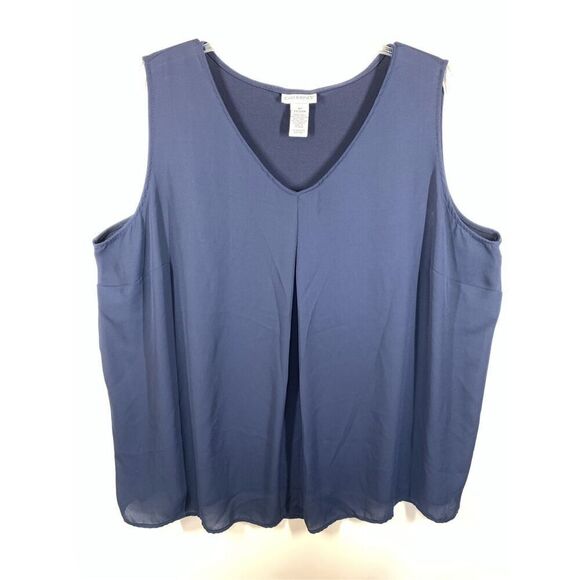 Tops - Catherines Women's Front Pleat V-Neck Sleeveless Blouse Navy Blue Size 2X